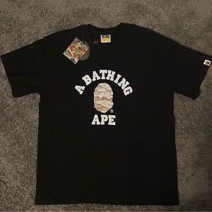 Bape Black Short Sleeve Tee with Camouflage Logo